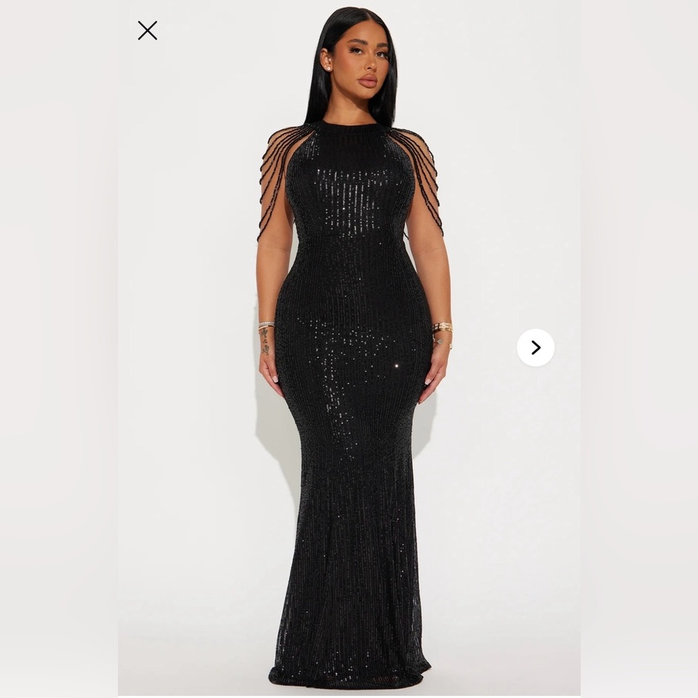Fashion Nova Black Diana Embellished Sequin Gown Size S Floor Length Maxi Prom